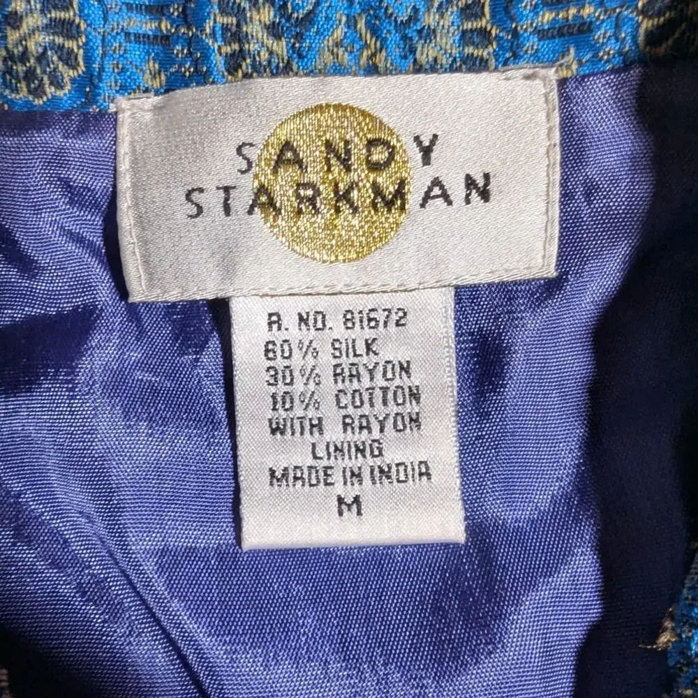 Vtg Y2K Sandy Starkman Purple Blue Silk Blend Paisley Patchwork Jacket Sz M